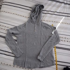 Vince, Thermal Three Button Henley Long Sleeve Hoodie, Grey, Men's Size Medium